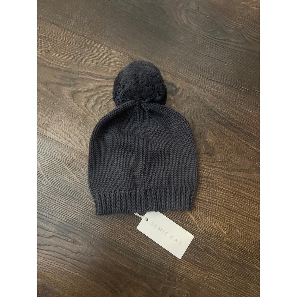 Jamie Kay Kids Cotton Knit Pom Pom Beanie Hat Charcoal Grey 0-2YR‎ NWT